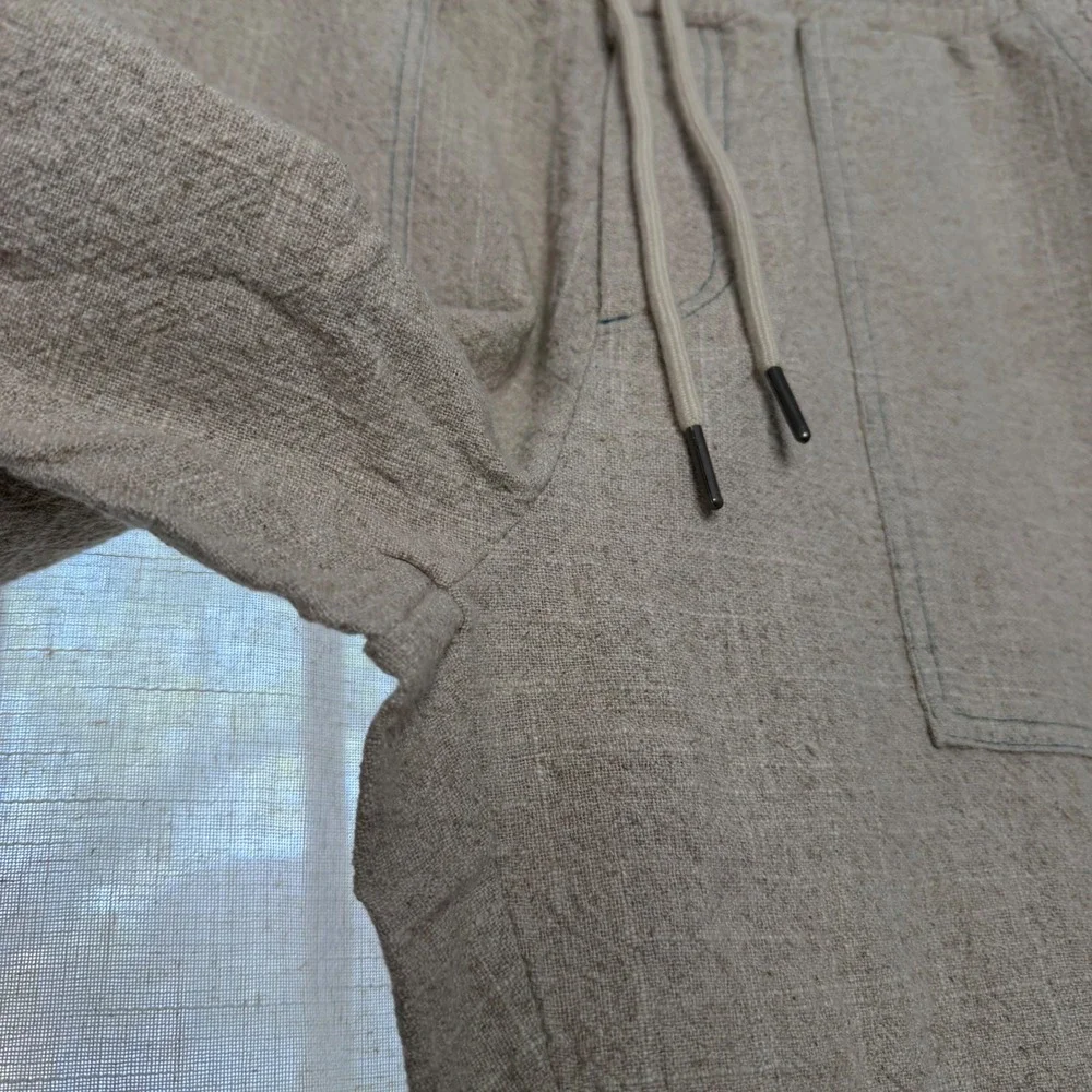 32 Bar Blues Drifter Cotton‎ Linen Blend Pants Drawstring Tan Men's Size Medium